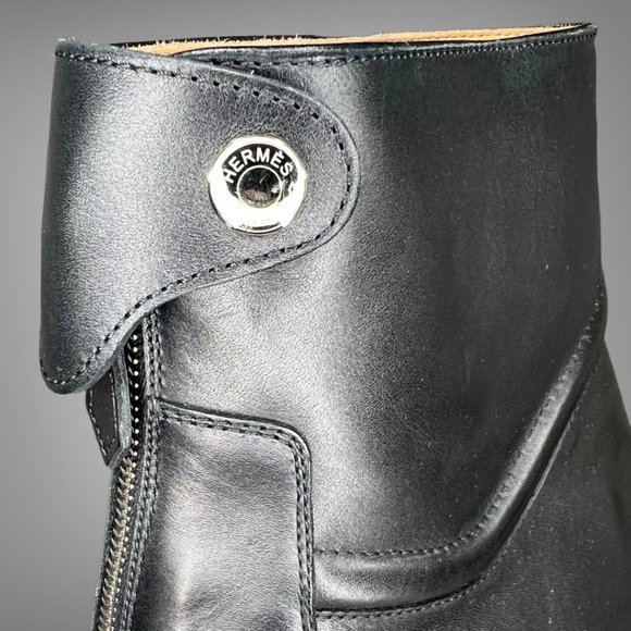 Hermes NIB Luxurious Black Calfskin Leather Ankle Boot EU Size 45 Shoes main image 9
